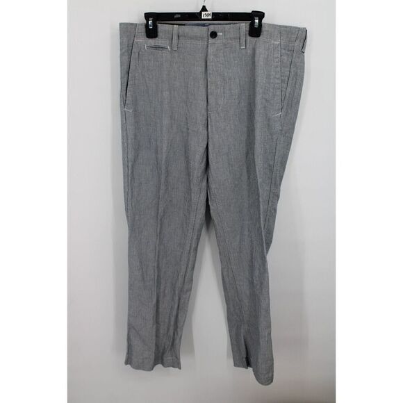 Banana Republic Straight Fit Trousers Navy White Pin Stripe 35x32 NWT - Picture 1 of 10